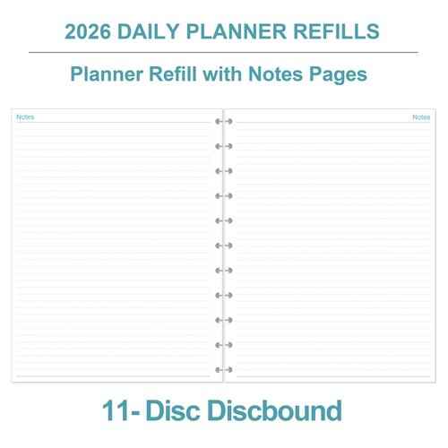 2026 Planner Refills, 11-Disc Discbound One Page Per Day, Daily ＆ Monthly Planner Refill from January 2026 - December 2026, Letter Size, 8.5" x 11"