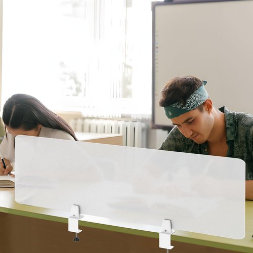 Desk Divider 4 Pcs Desk Privacy Panel 47.2''L x 15.8W'' Office Partitions Frosted Acrylic Panel Pack of 4 Desk Divider Partition with Adjustable Universal Base