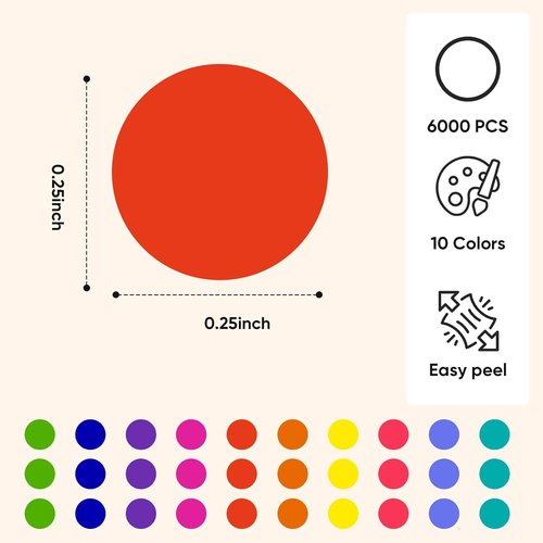 Round Color Coding Labels - 6000 PCS Small Dot Stickers for Office & Classroom Use | 1/4 Inch