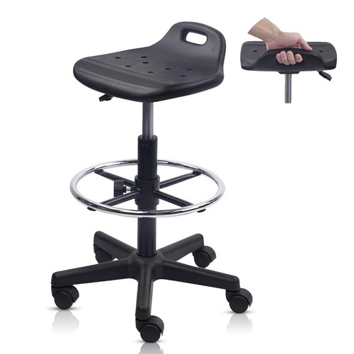 KLASIKA Drafting Rolling Stool Adjustable Height with Foot Rest Breathable Seat Cushion Swivel Stools with Wheels, Multi-Purpose Work Stool for Shop, Task, Salon, Black, 1 Pack