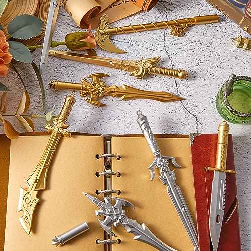 Yexiya 96 Pack Ancient Sword Pens Set Gel Ink Novelty Fun Cool Sword Plastic Gel Ink Cool Pens for Christmas Birthday Party Presents and Writing Random Style