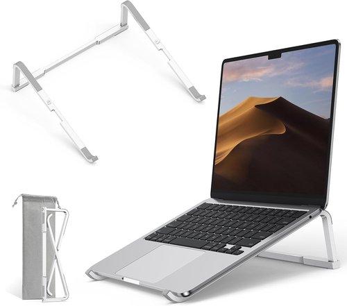 OMOTON Portable Laptop Stand - Ergonomic Aluminum Riser for 10-17.3'' Laptops | Silver Finish