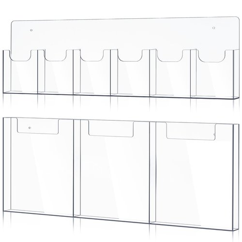 Sherr 2 Pcs Acrylic Brochure Pamphlet Holder Wall Mount 2 Sizes 9 Pocket Fits for 8.5" x 11" and 4" x 9" Brochure Magazine Holder Literature Multi Slot Wall Mount Combo Display Clear Flyer