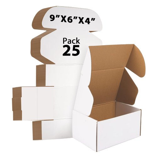 magictaill White Shipping Boxes 9x6x4-25Pack Mailing Boxes, Heavy Duty Recycled Cardboard Boxes for Packaging Small Business Gift Boxes, Moving Supplies Home & Office
