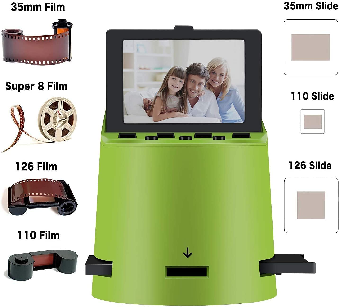 Wireless Digital Film Scanner with 22MP, Converts 35mm, 126, 110, Super 8 Films, Slides, Negatives to JPEG, Tilt-Up 3.5" Large LCD, Transfer Pictures to Phones Via WiFi Connection, MAC &PC Compatible