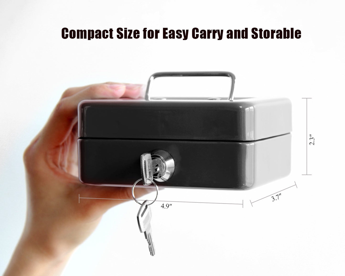 Jssmst X-Small Cash Box with Lock - Money Saving Box for Cash Coins, Small Lock Box for Medication Personal Items, 4.92'' x 3.94'' x 2.28'', Black