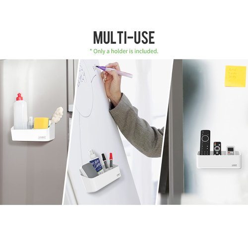 loukin Magnetic and Adhesive Marker Holder, Dry Erase Accessory Tray, Magnetic Storage Organizer for Whiteboard, Glass or Refrigerators 2 Pack(White)