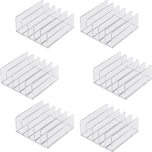Skiennix Acrylic Mail Organizer - 6-Pack Desktop Sorter with 5 Slots | Clear Bill & Business Card Divider for Home & Office