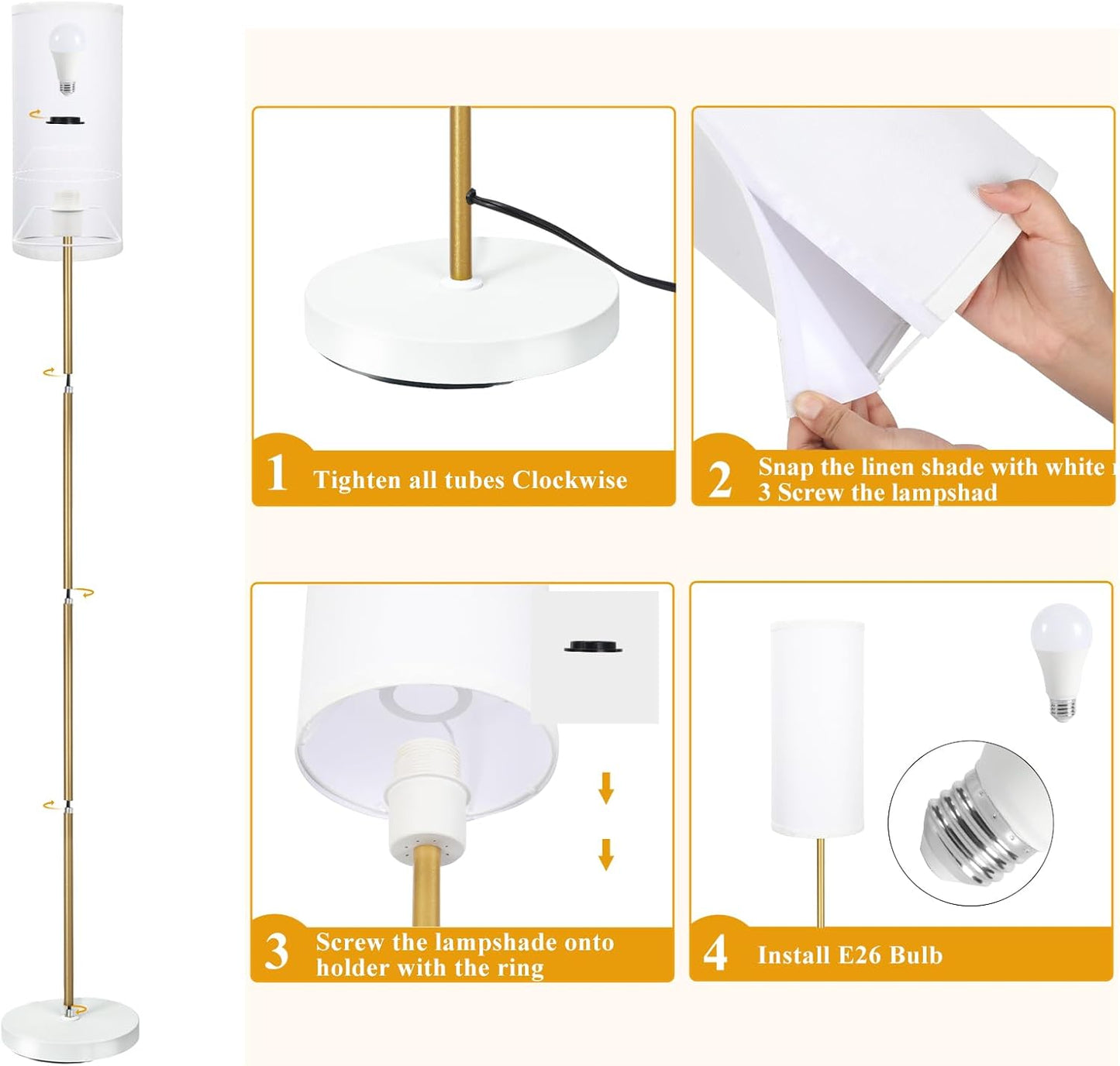BoostArea Floor Lamp - Modern 3 Color Temperature Tall Lamp for Living Room & Office | White Linen Shade