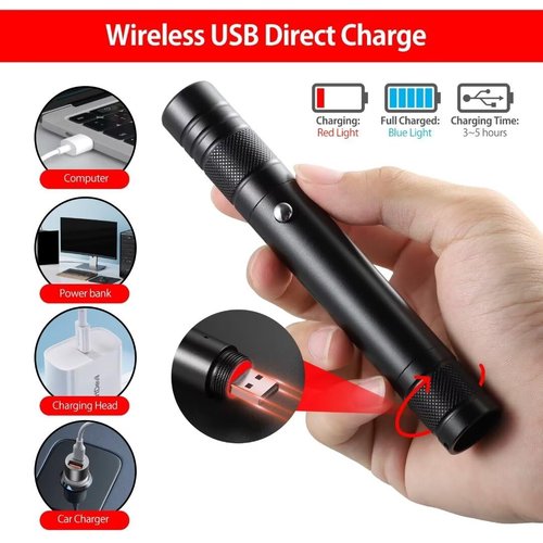 Laser Pointer High Power Rechargeable Lazer Pointer, Laser Pen with Long Range Adjustable Focus with Star Cap, Laser Pointer Pen Suitable for Outdoor, Astronomy, Cats Dogs (Red)