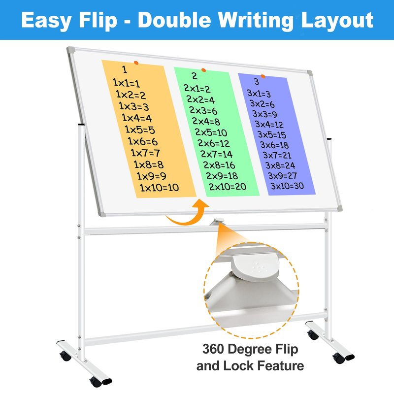 BSTPCOO Double-Sided Dry Erase Board with Stand 36"x24", Magnetic Mobile White Board Rolling Whiteboard on Wheels Drawing whiteboard with Stand for Kids & Adults, 2 Eraser, 10 Markers, 12 Magnets