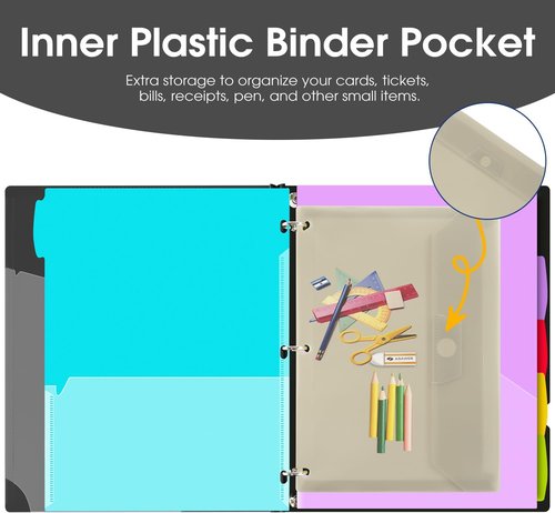 INFUN 1-Inch 3-Ring Project Organizer Binder - 13 Pockets, Customizable Cover, 225 Sheet Capacity | Black