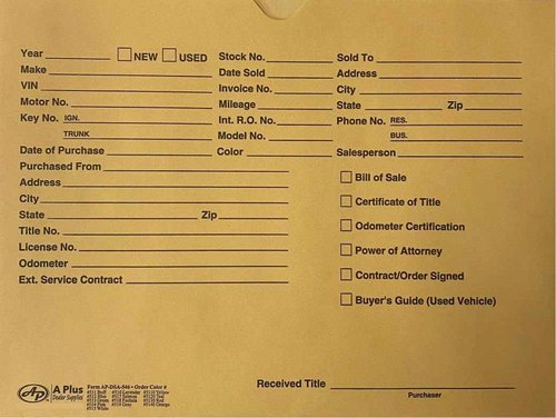 A Plus Dealer Supplies Vehicle Printed Dealer Jackets #511 DSA-546 Buff, 100 Quantity (P*)