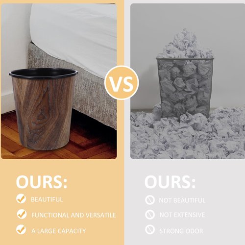 EXCEART Wood Grain Trash Can Plastic Round Wastebasket Kitchen Garbage Container Bins for Home Office Bedroom Bathroom Kitchen