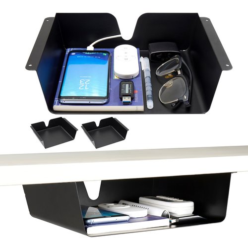 KHAMAL Under Desk Storage Shelf 2 Pack- Under Desk Drawer With Built in Cable Management For Home, Office, Gaming Setups, Kitchen (Black)