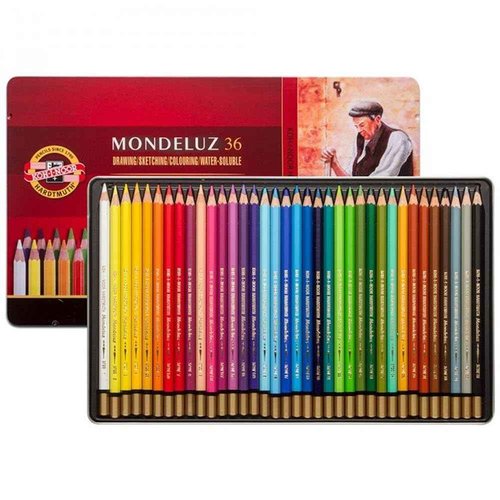 KOH-I-NOOR 3725 Mondeluz Watercolour Pencils Gift Set, Assorted Colours, Metal Case (Pack of 36)