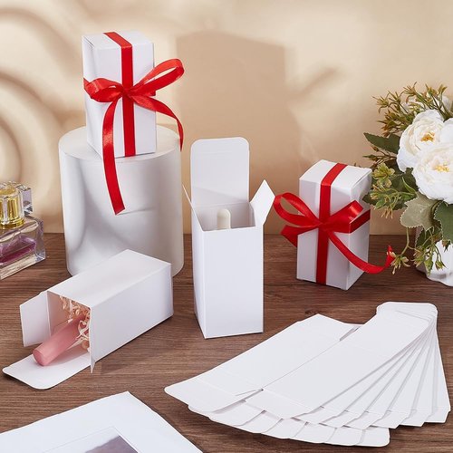 BENECREAT 50Pcs White Paper Gift Boxes - 2x2x4 Inch Rectangular Cardboard for Birthday & Valentine's Day Favors