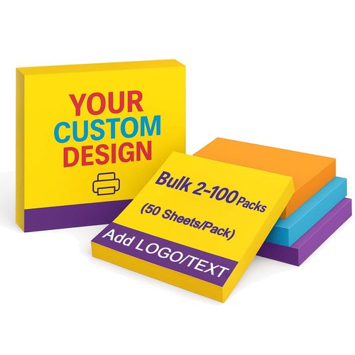 Bulk Personalized Sticky Notes 3"x3" – Custom Logo or Text Notepads, 50 Sheets per Pad, 2–100 Pack for Business Marketing, Office Supplies, Schools, Parties (Style 1)
