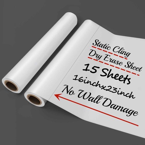ZHIDIAN 2 Roll Static Cling Dry Erase Sheets, Removable Reusable Whiteboard Poster Paper for Wall, Portable White Board Dry Erase Wallpaper 16.5x23-30 Sheets