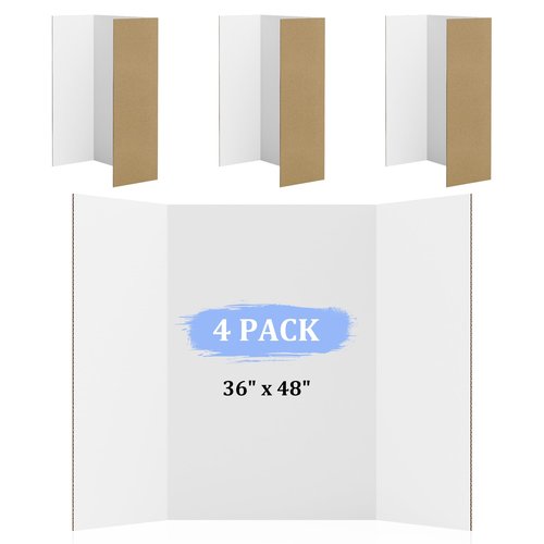 AKONEGE 4 Pack 36" x 48" Trifold Poster Board for Presentation, White Corrugated Cardboard Large Tri Fold Poster Board for Science Fair, Office & School Projects, Photo Displays, Exhibitions Event