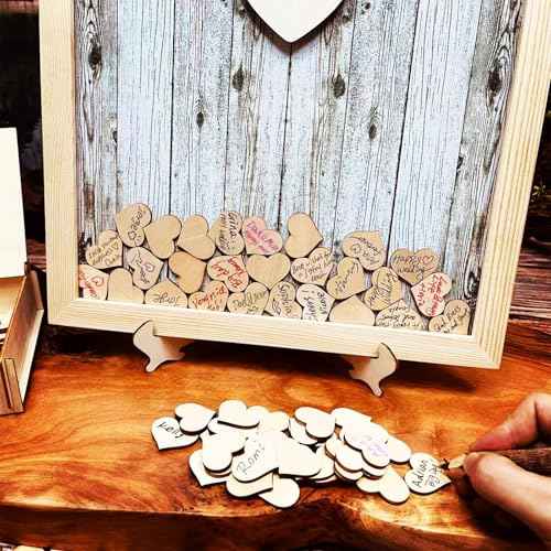 Wedding Guest Book Alternative Pen Sign Drop Top Wooden Frame for Baby Shower Birthday Party Decoration 120 Hearts