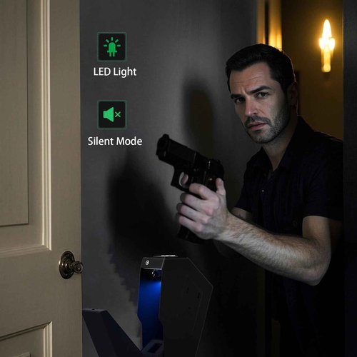 Biometric Gun Safe for Handgun - Quick Access Fingerprint & PIN Code Pistol Safe (Quick-open/close 4-button)