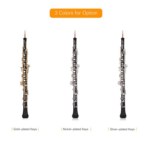 Professional Oboe C Key Semi-Automatic Style Silver-Plated Keys Woodwind Instrument with Oboe Reed Case Carry Bag Cleaning Cloth Mini