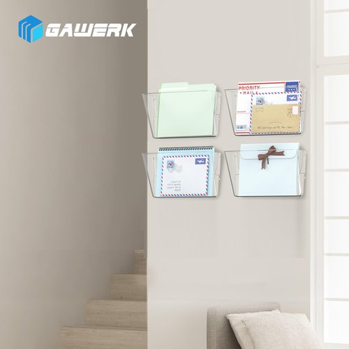 Gawerk 2 Pack Clear Single Pocket Wall File Holder Hanging Wall Organizer, Wall Mount Mails Magazines Organizer for Office and Home