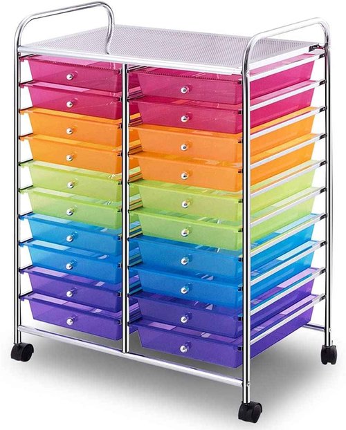 FUTADA 20 Drawers Rolling Storage Cart with Lockable Casters for School, Office, Home