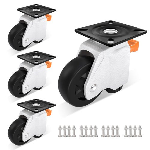 Upgrade Leveling Casters with Ratchet Handle, Height-Adjustable Plate Casters, White Retractable Casters for Workbench & Machine&Furniture, 1600 Lbs Total Load Capacity，4-Pack