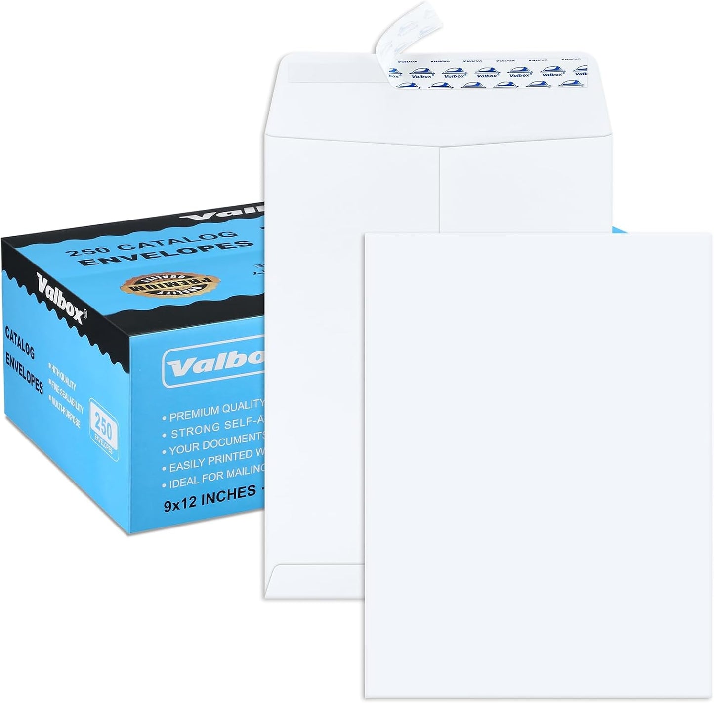 ValBox 9x12 Self-Seal Catalog Envelopes - 250 Pack White Mailing Envelopes with Peel & Seal Flap