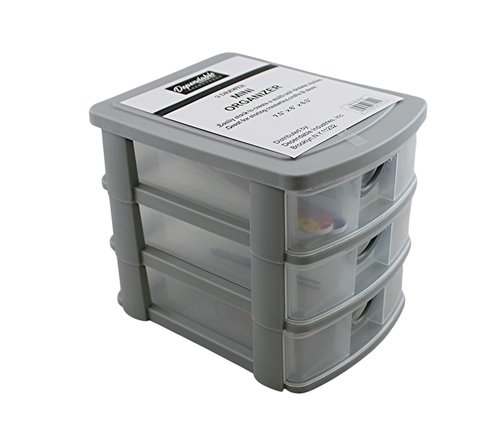 3 Drawer Mini Plastic Organizer Valet Makeup HBA Cosmetics Arts & Crafts Desktop Stationery Multi Purpose 7.5" x 6" x 6.5" (Gray)