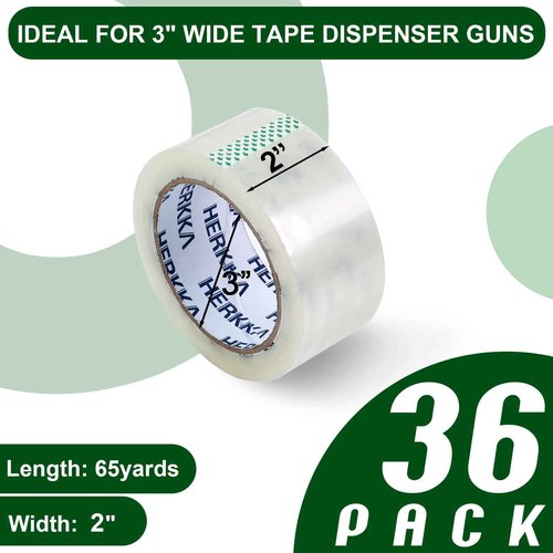 HERKKA Clear Packing Tape, 36 Rolls Heavy Duty Packaging Tape for Shipping Packaging Moving Sealing, Thicker Clear Packing Tape, 2 inches Wide, 65 Yards Per Roll, 2340 Total Yards