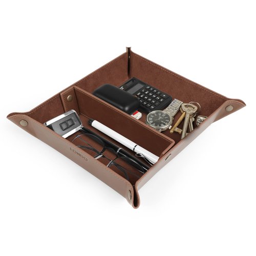 Londo Leather Tray Organizer - Practical Lightweight Water Resistant Computer Table Desk Storage Box for Wallets, Watches, Keys, Coins, Cell Phones and Office Equipment