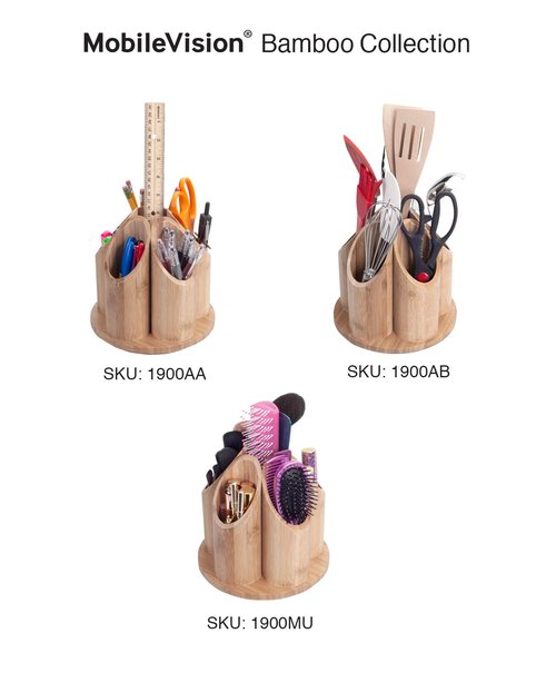 MobileVision Bamboo Rotating Office & Art Supply Organizer 5 Circular Compartments for Pens, Pencils, Highlighters, Markers, Scissors, Accessories & More