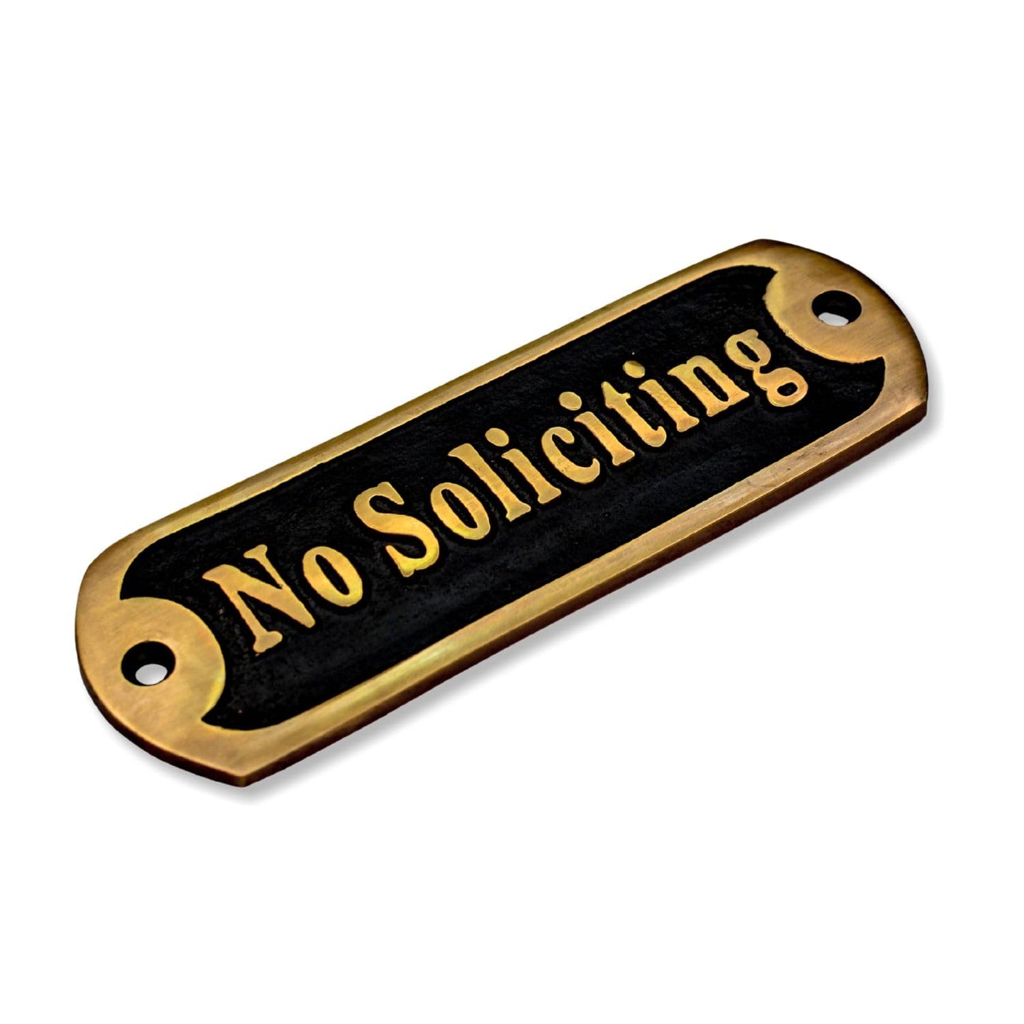 5" No Soliciting Sign for House Front Door, Premium Solid Brass Wall Plaque No Soliciting Home Decor Door Accessories, Modern No Soliciting Business Signage