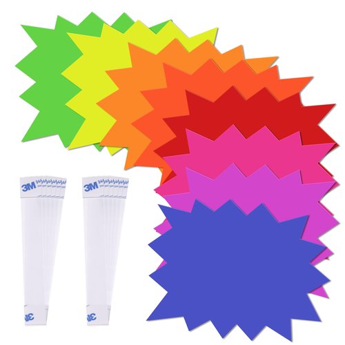 120 Pieces Starburst Signs for Retail, 5*6.6 Inch Fluorescent Garage Sale Stickers, Multicolor Sale Signs for Retail Store, Garage Sale Supplies, Yard Sale Stickers with PVC Sticky Transparent Strip