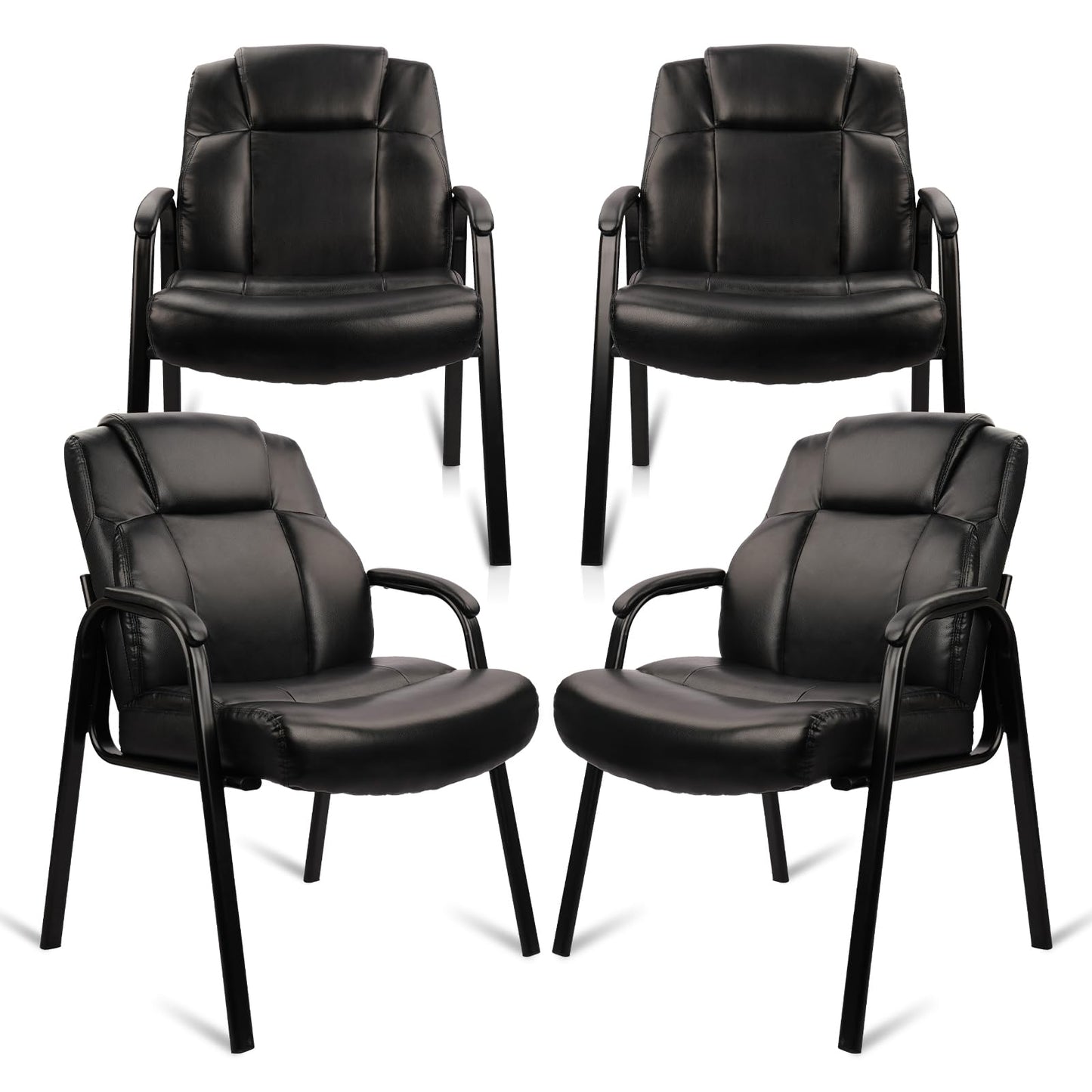 CLATINA Big & Tall 500 lb. Guest Chair, Leather Reception Chairs with Padded Arm Rest for Waiting Room Office Home and Meeting Conference-Black, 4 Pack