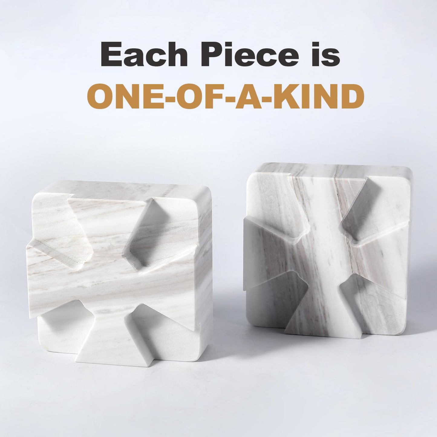 Decorative Square Marble Bookends for Heavy Books – Unique Book Ends for Shelves – Modern Aesthetic Book Holder/Stopper with Non-Slip Pads for Chic Home, Office, or Library Decor, Volakas