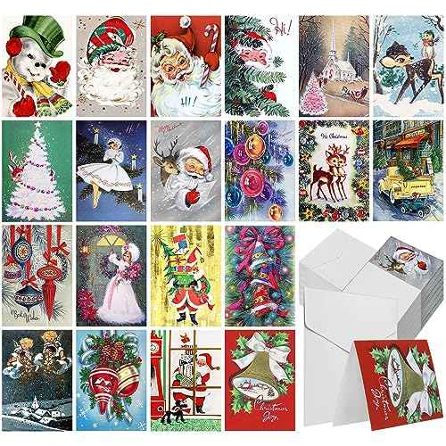 Jetec 200 Pack Christmas Cards with Envelopes Christmas Holiday Greeting Card Set with 200 Christmas Cards and 200 Envelopes, 20 Designs, 4 x 6 Inch