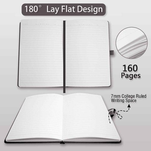 Heture 8 Pack Lined Journal Notebooks,A5 Hardcover Notebooks, 5.5 x 8.3 inch, 100GSM, 160 Pages, Classic College Ruled Notebooks for Writing/Work/Travel/College (Black)
