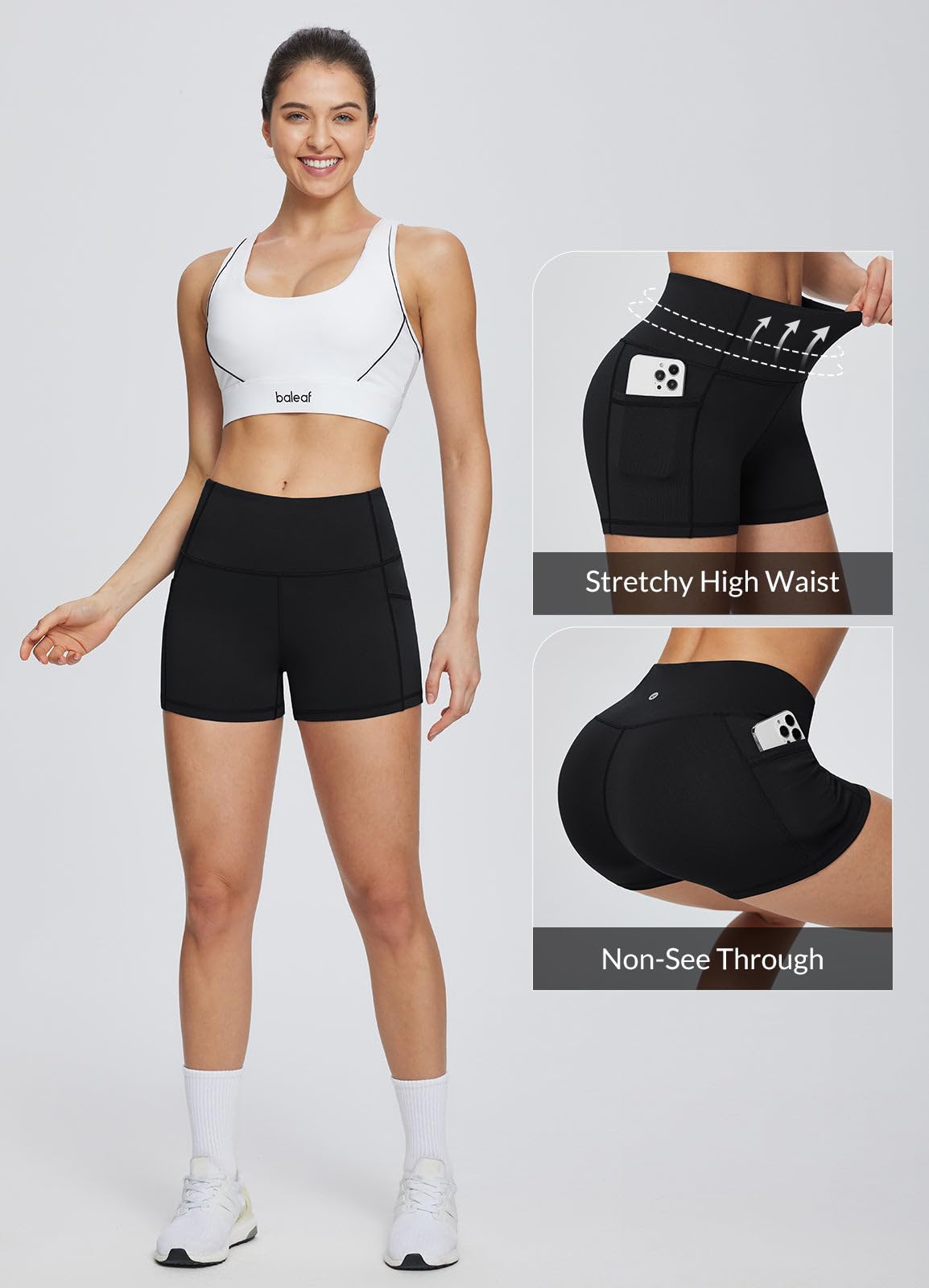 baleaf Biker Shorts Women Yoga Gym Workout Spandex Running Volleyball Tummy Control Compression with Pockets 5" Heather Purple L