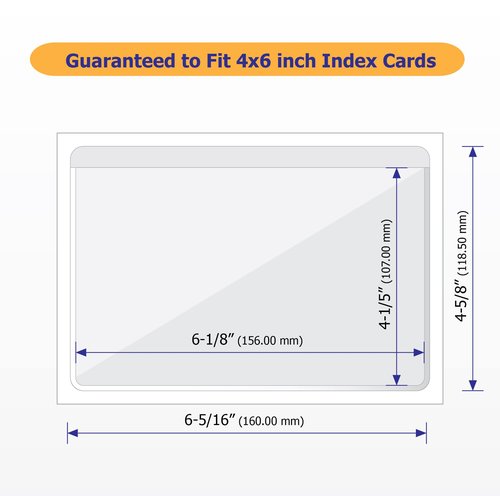 Clear Adhesive 4" x 6" Index Card Pockets with Top Open for Loading, 50 Pack, Plastic Labels Holders for Storage Bins and Library Card, Organizing and Protecting Your Index Cards or Photos