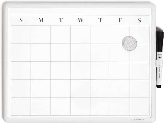 U Brands Magnetic Monthly Calendar Whiteboard - 14" x 11" Dry Erase Planner for Home & Office