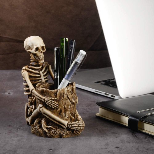 Arola Skull Pen Holder Skeleton Key Holder Makeup Brush Holder Home Office Desk Supplies Organizer Accessory