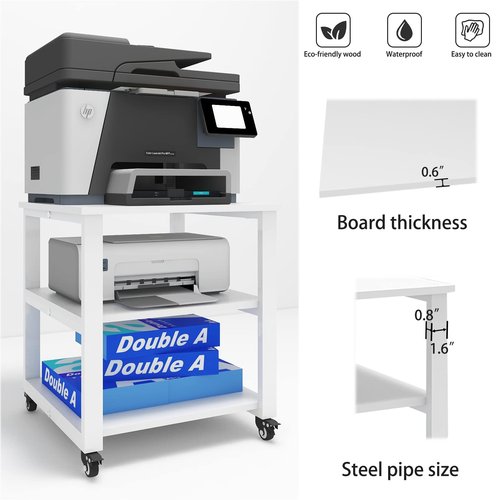 Natwind 3-Tier Laser Printer Cart,19.7''x19.7''x22.6'' Large Machine Stand,Heavy Duty Rolling Table with Storage,Floor-Standing Rack on Wheels,Paper File Organizer Shelf for Home Office (White)