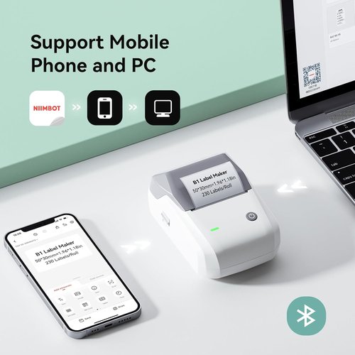 NIIMBOT B1 Label Maker - 2 Inch Portable Sticker Printer for Home, School & Business | Gray & White