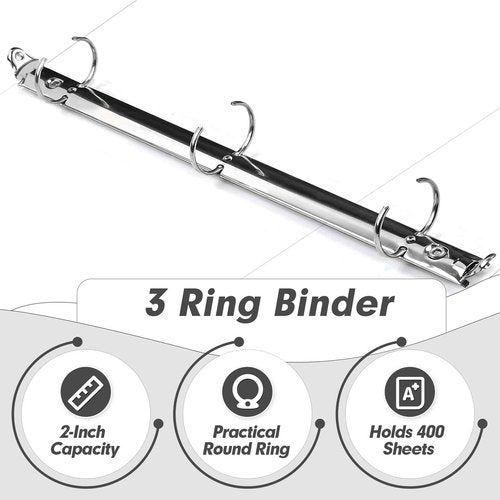 3 Ring Binder 2 Inch, PANDRI 6 Pack 2-Inch Binder Fits Letter Size 8.5'' x 11'' Paper, Versatile Binders for Office Home School, 2 Pockets, White