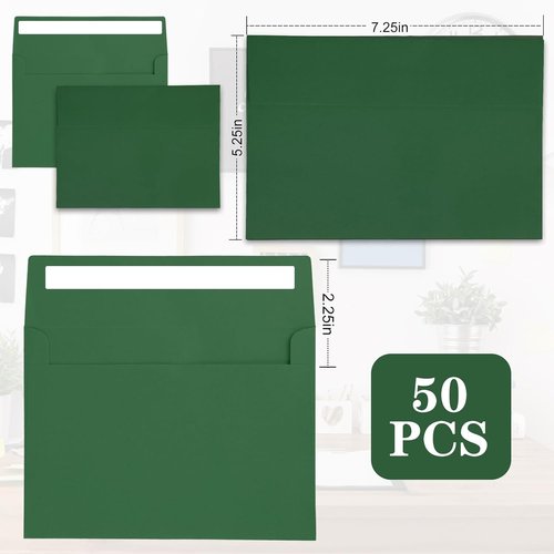 Skiennix A7 Green Envelopes - 50 Pack Self-Seal 5x7 Inch for Weddings, Invitations & Photos