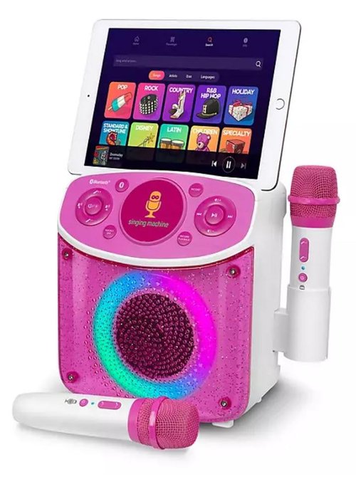 Singing Machine Bluetooth Karaoke System with Dual Microphones, Purple, LED Light Show, Voice Effects, 11.3x8.3x5.3 Inches, Wireless Streaming